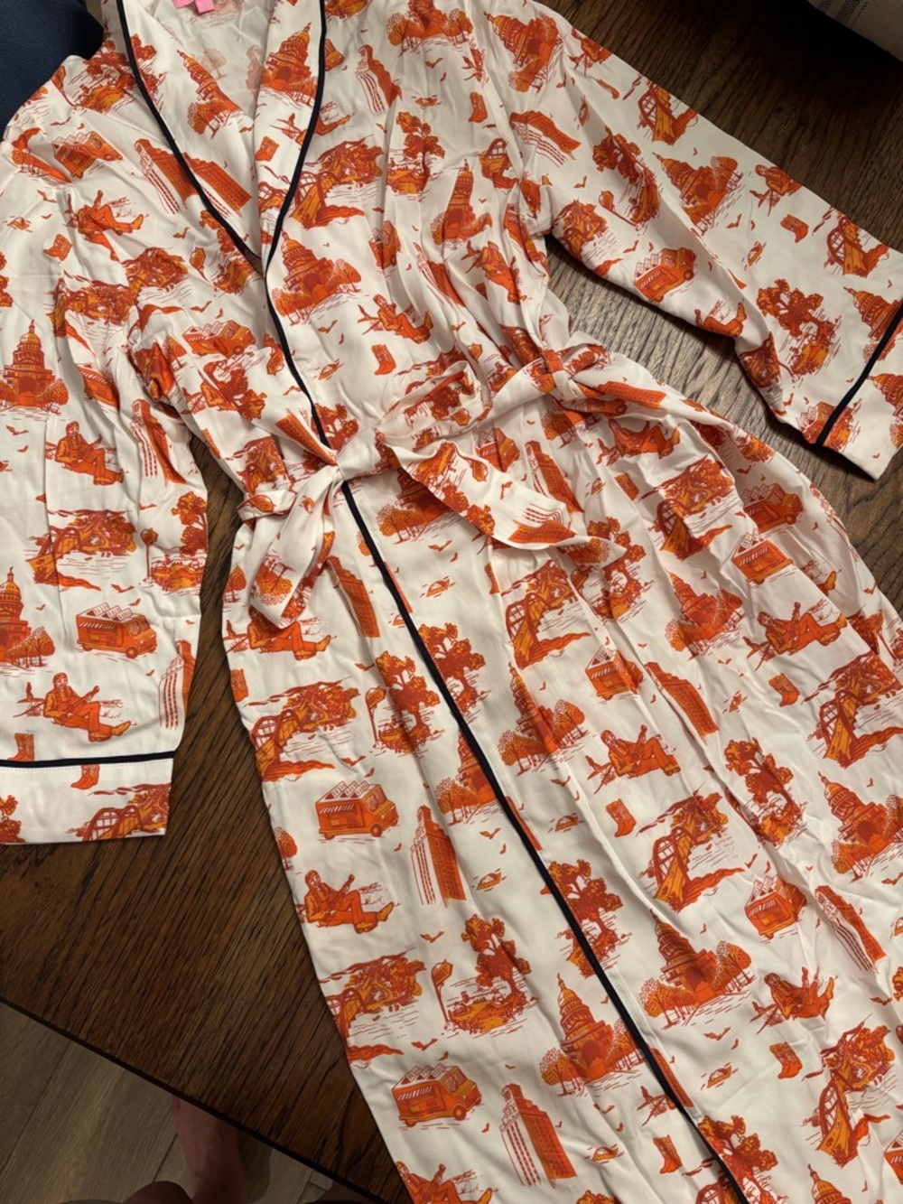 Katie Kime Austin Toile Robe NWT Cotton Modal Belted Lounge Robe Orange UT - Picture 10 of 15